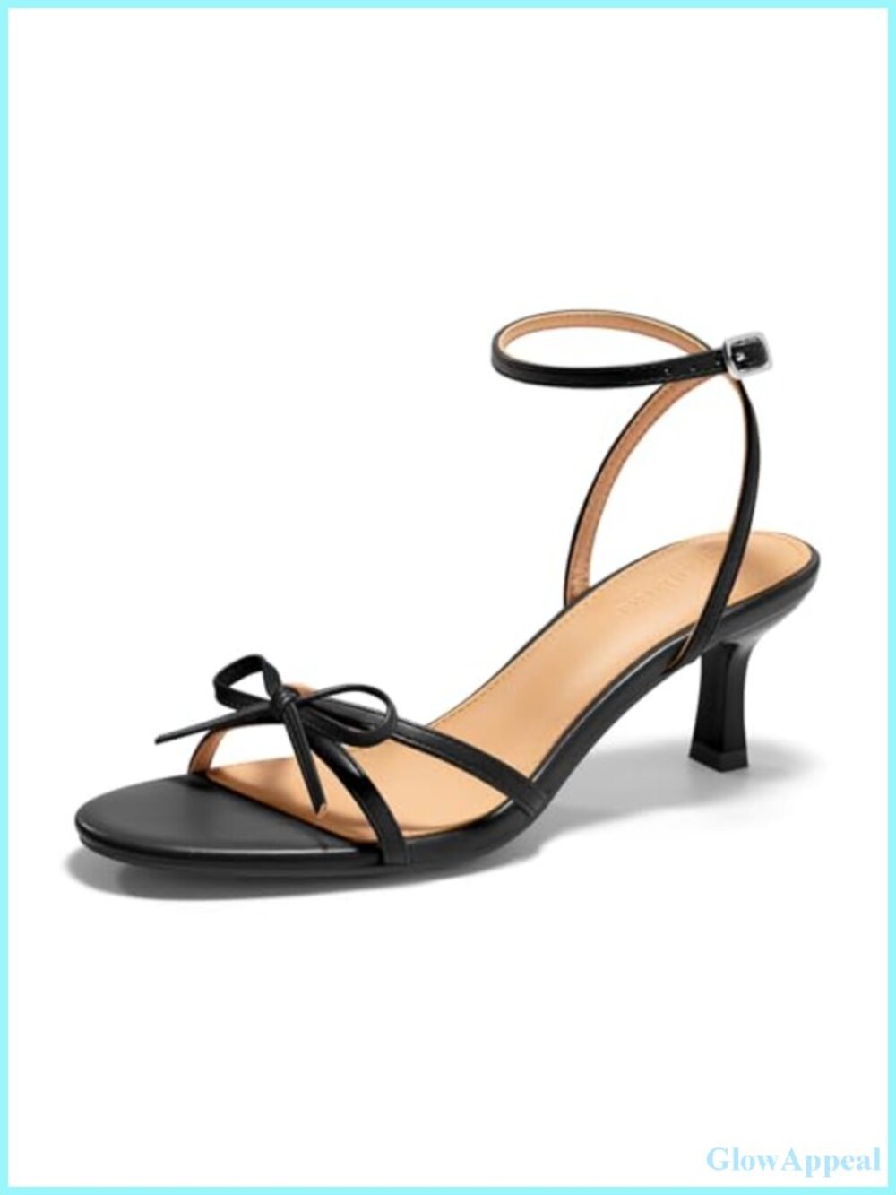 Women's Faux Leather Kitten Heel Bow Ankle Strap Sandals